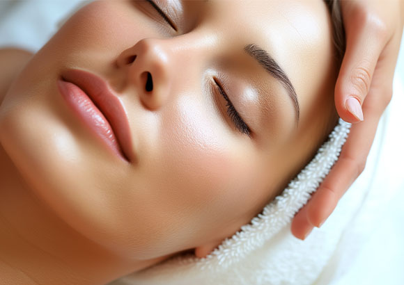 a woman receiving a facial treatment at the aesthetics clinic